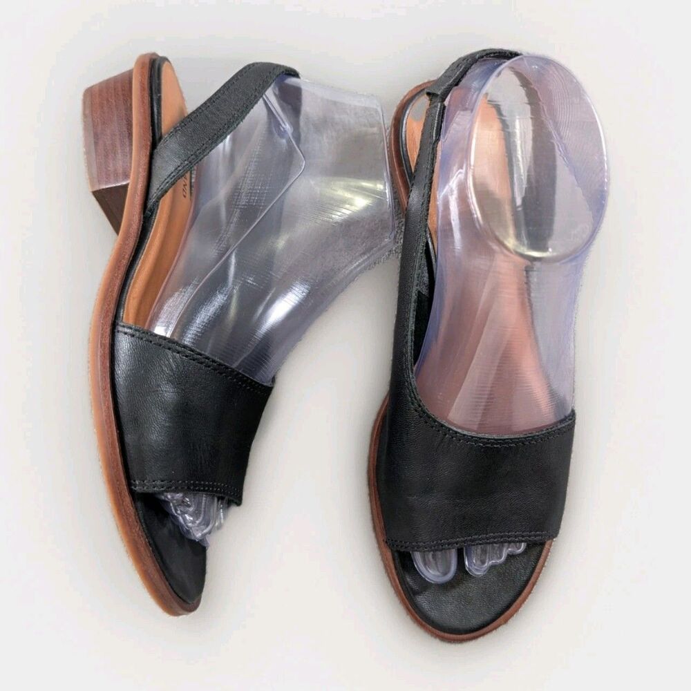 Lucky Brand Rimma D'Orsay Sandal 7.5 Black Leather Block Heel Slip On